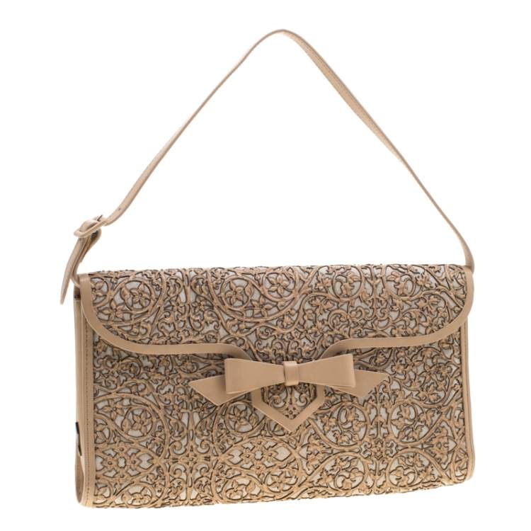 Pre Owned Christian Louboutin Beige Evita Pampas Clutch Bag