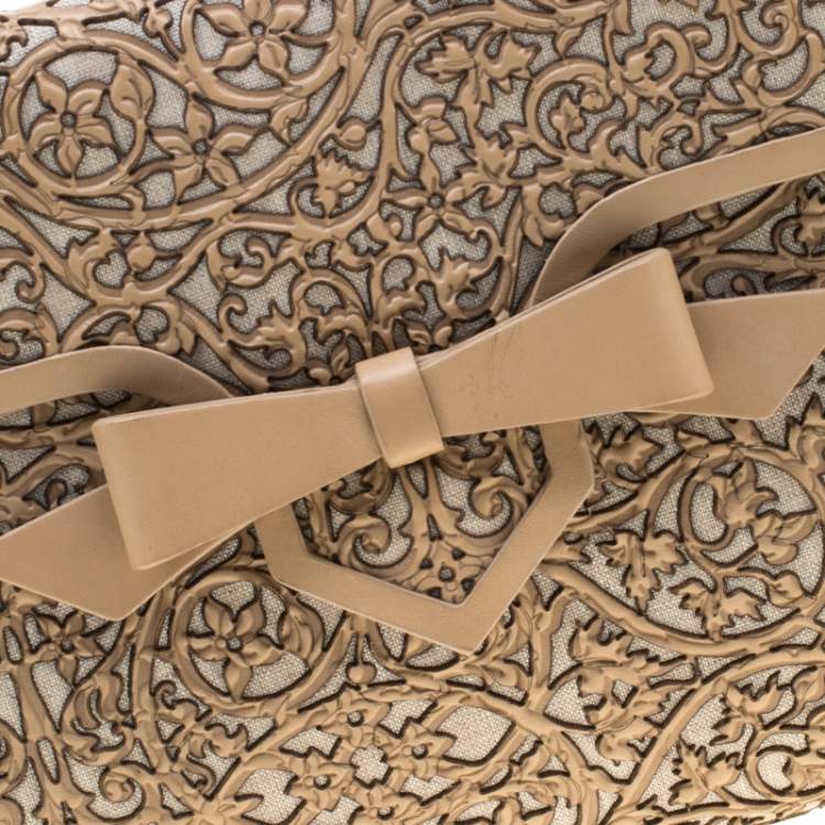 Pre Owned Christian Louboutin Beige Evita Pampas Clutch Bag