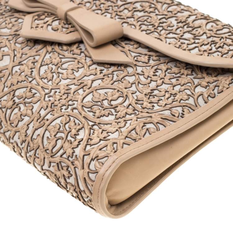 Pre Owned Christian Louboutin Beige Evita Pampas Clutch Bag