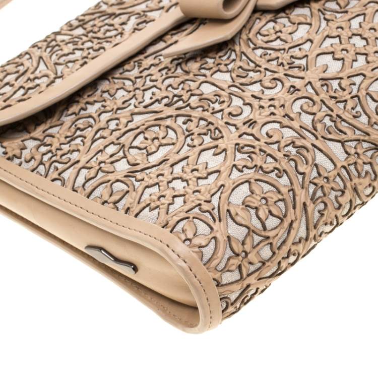 Pre Owned Christian Louboutin Beige Evita Pampas Clutch Bag