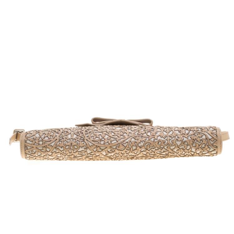 Pre Owned Christian Louboutin Beige Evita Pampas Clutch Bag