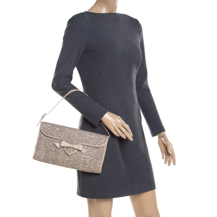 Pre Owned Christian Louboutin Beige Evita Pampas Clutch Bag