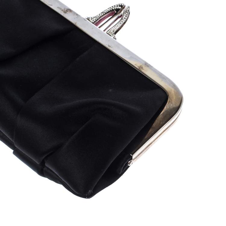 Pre Owned Christian Louboutin Black Satin Loubi Lula Clutch