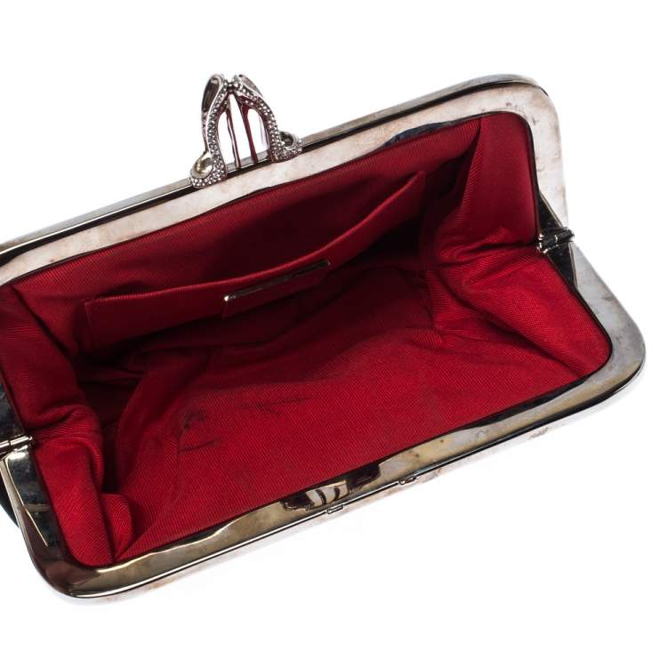 Pre Owned Christian Louboutin Black Satin Loubi Lula Clutch