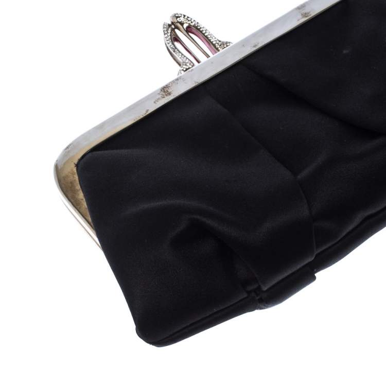 Pre Owned Christian Louboutin Black Satin Loubi Lula Clutch