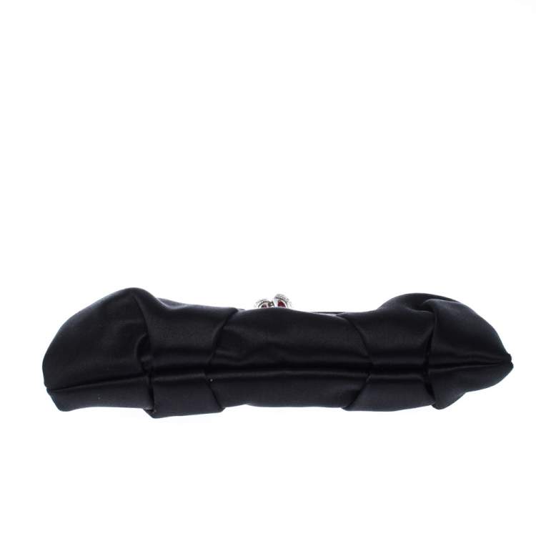 Pre Owned Christian Louboutin Black Satin Loubi Lula Clutch