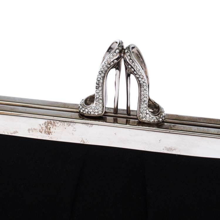 Pre Owned Christian Louboutin Black Satin Loubi Lula Clutch