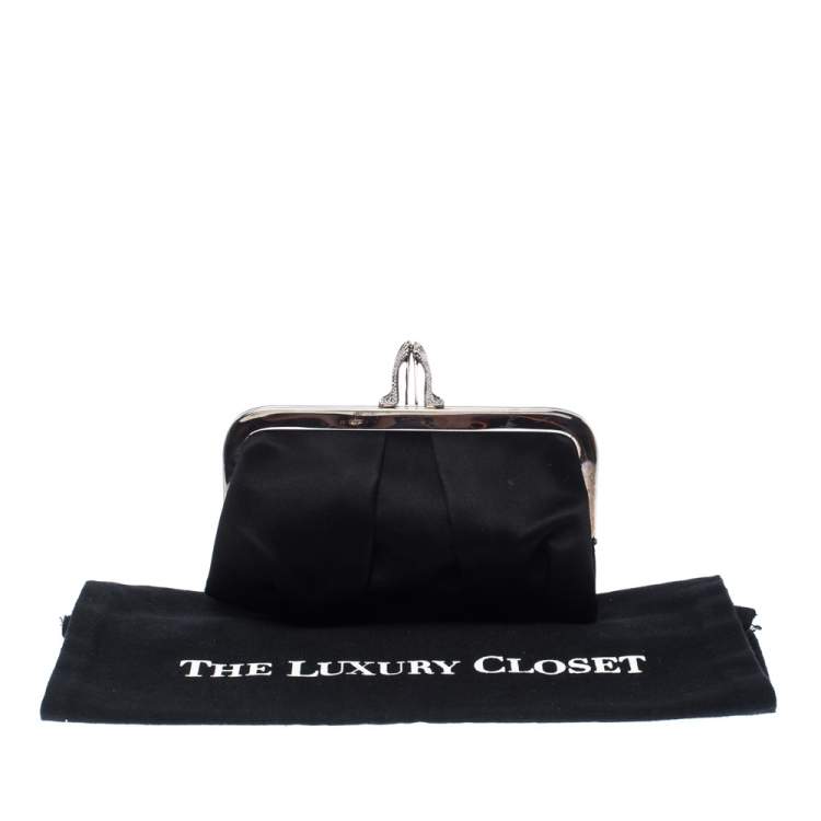 Pre Owned Christian Louboutin Black Satin Loubi Lula Clutch