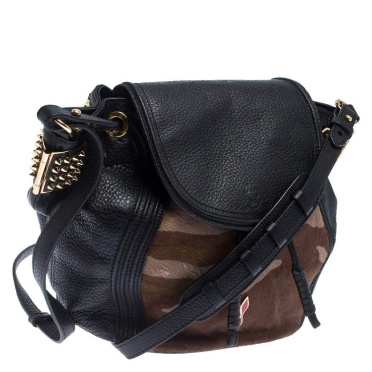 Pre Owned Christian Louboutin Black/Brown Leather and Calfhair Dompteuse Backpack