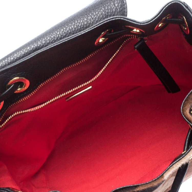 Pre Owned Christian Louboutin Black/Brown Leather and Calfhair Dompteuse Backpack