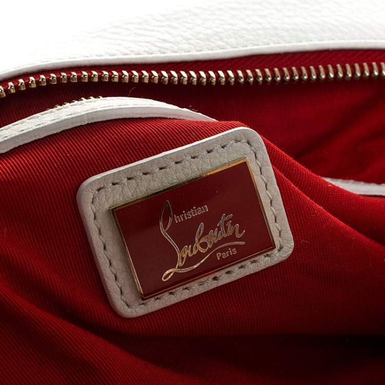 Pre Owned Christian Loboutin White/Red Leather Studded Panettone Satchel 
