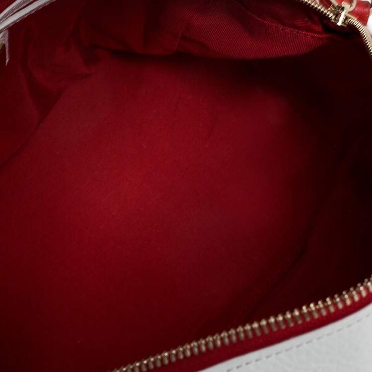 Pre Owned Christian Loboutin White/Red Leather Studded Panettone Satchel 
