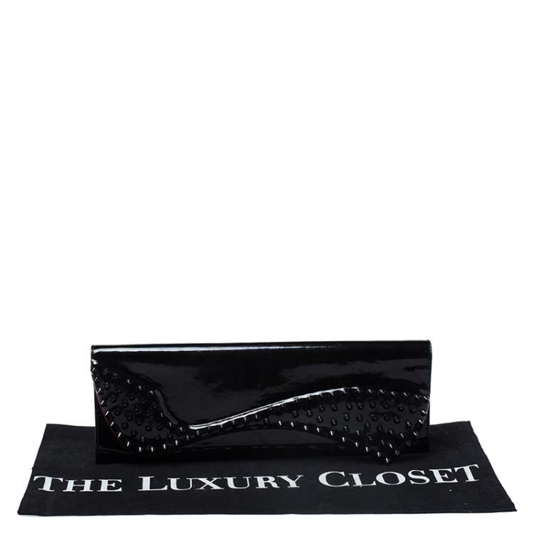 Pre Owned Christian Louboutin Black Patent Leather Pigalle Spikes Clutch