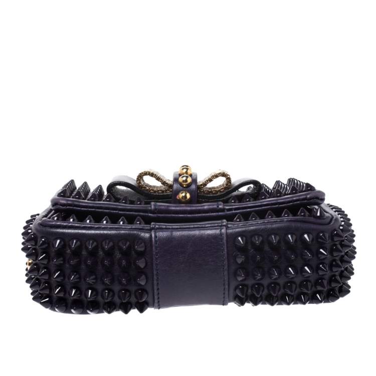 Pre Owned Christian Louboutin Purple Leather Mini Spiked Sweet Charity Crossbody Bag