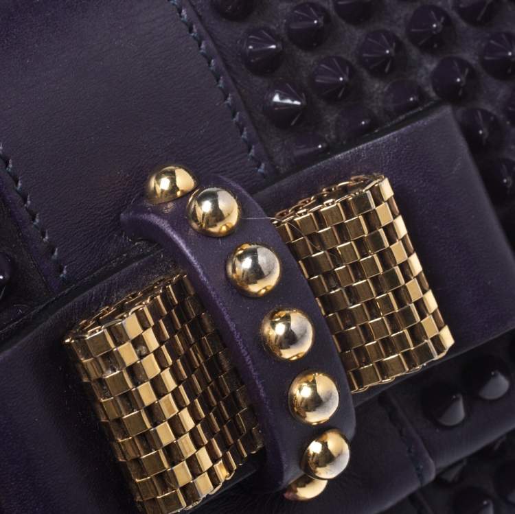 Pre Owned Christian Louboutin Purple Leather Mini Spiked Sweet Charity Crossbody Bag