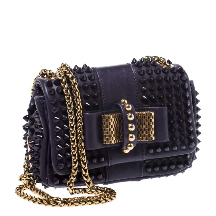 Pre Owned Christian Louboutin Purple Leather Mini Spiked Sweet Charity Crossbody Bag