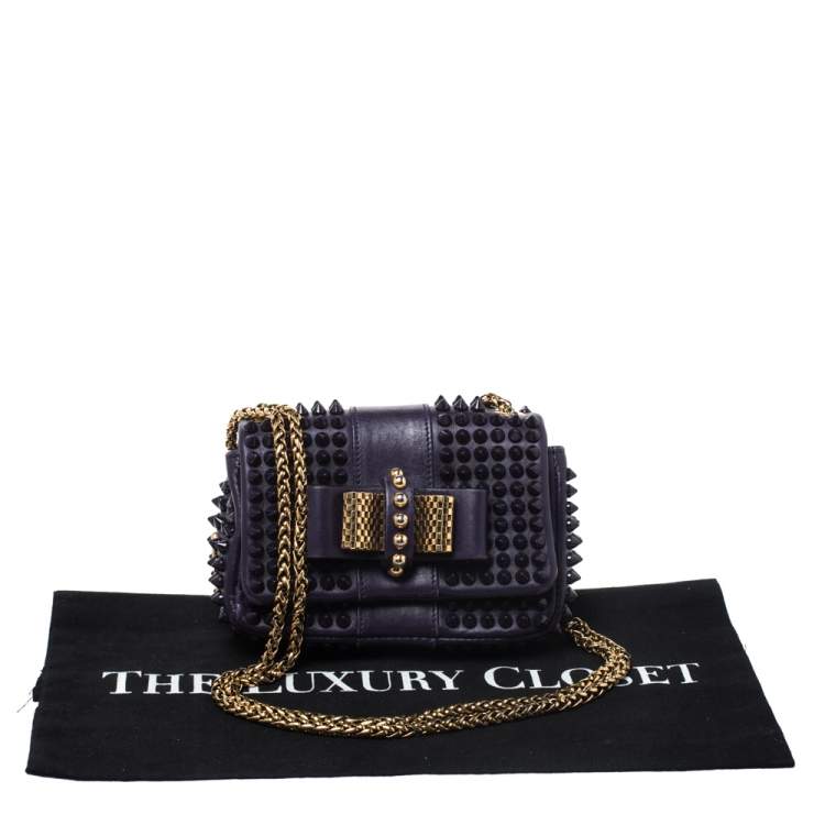 Pre Owned Christian Louboutin Purple Leather Mini Spiked Sweet Charity Crossbody Bag