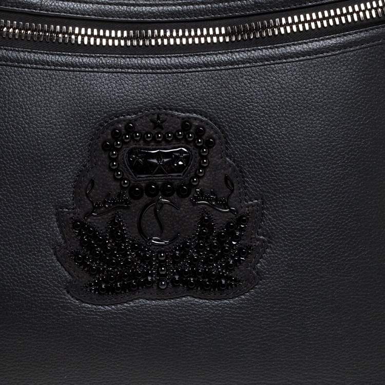 Pre Owned Christian Louboutin Black Leather Studded Crest Tote