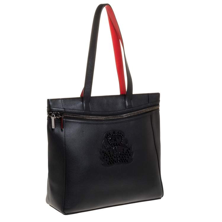 Pre Owned Christian Louboutin Black Leather Studded Crest Tote