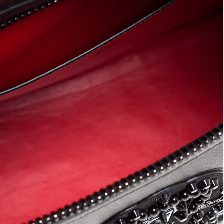 Pre Owned Christian Louboutin Black Leather Studded Crest Tote