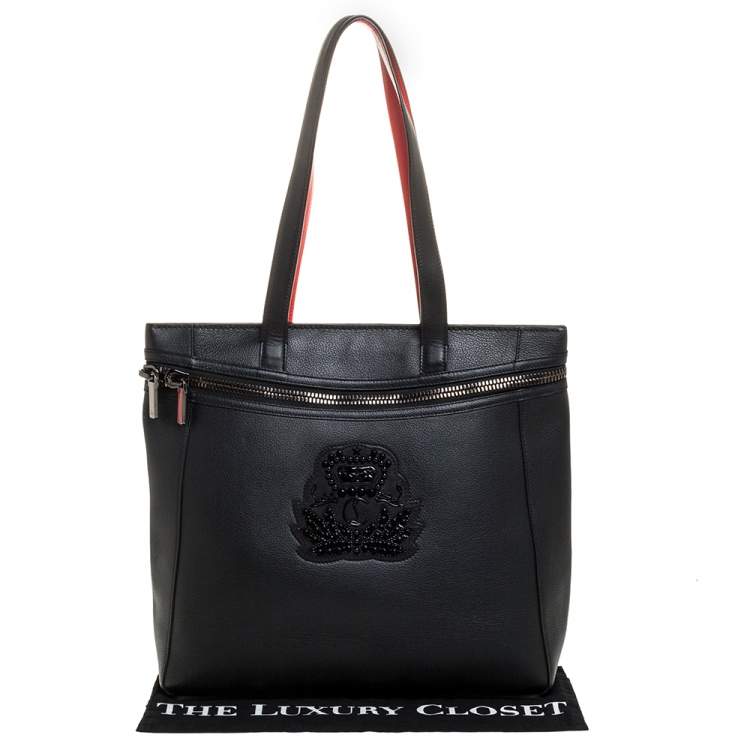 Pre Owned Christian Louboutin Black Leather Studded Crest Tote