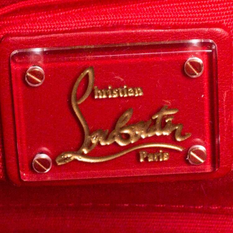Pre Owned Christian Louboutin Gold/Black Patent Leather and Satin Pave Clutch