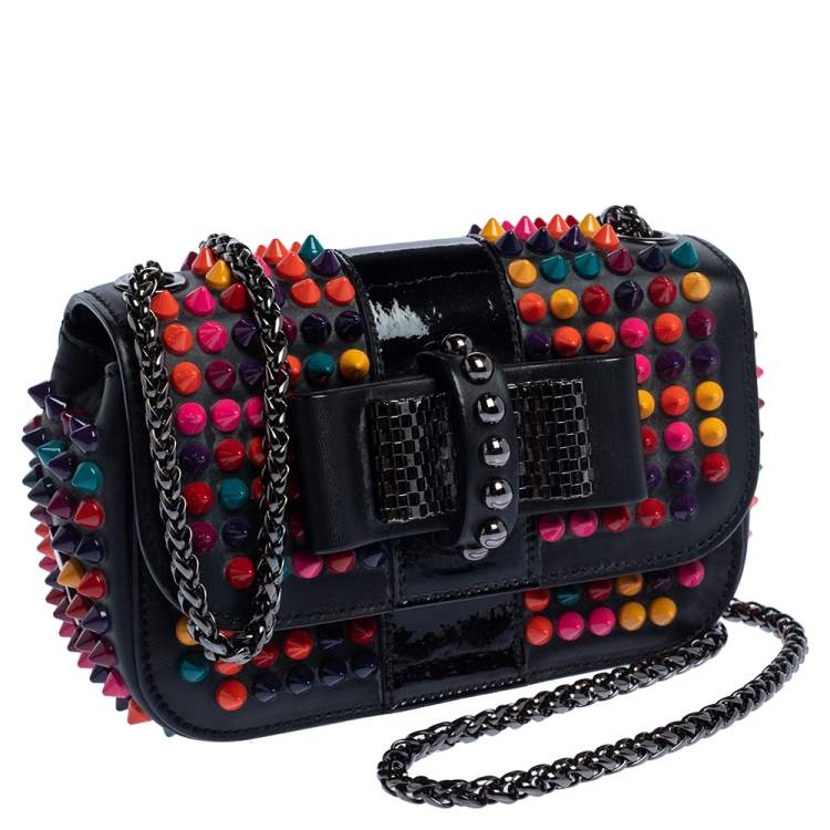 Pre Owned Christian Louboutin Black Leather Mini Spiked Sweet Charity Shoulder Bag