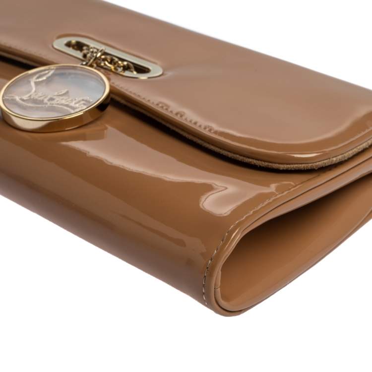Pre Owned Christian Louboutin Beige Patent Leather Riviera Clutch