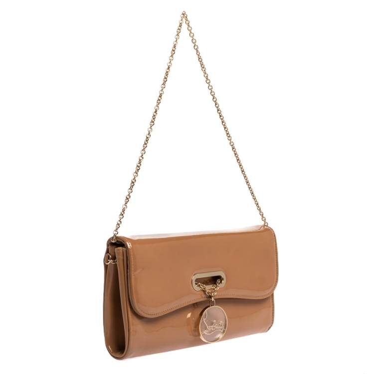 Pre Owned Christian Louboutin Beige Patent Leather Riviera Clutch