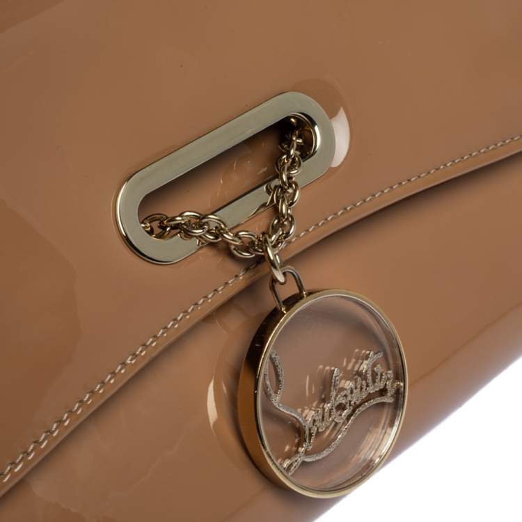 Pre Owned Christian Louboutin Beige Patent Leather Riviera Clutch