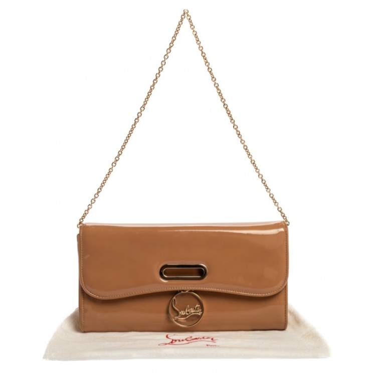 Pre Owned Christian Louboutin Beige Patent Leather Riviera Clutch