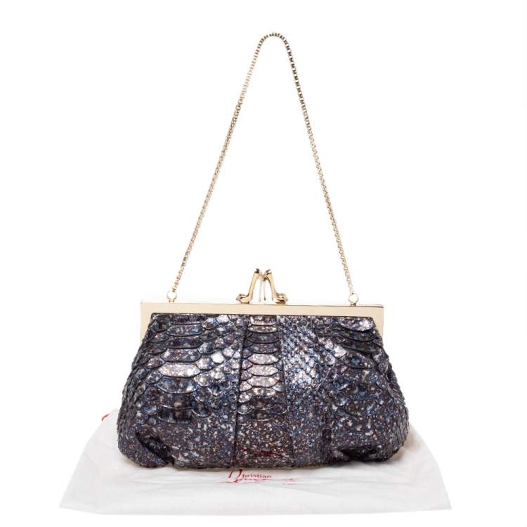 Pre Owned Christian Louboutin Blue Python Loubi Lula Chain Clutch