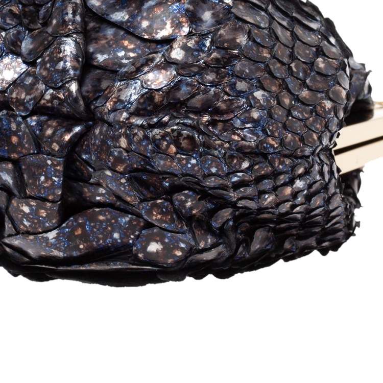 Pre Owned Christian Louboutin Blue Python Loubi Lula Chain Clutch