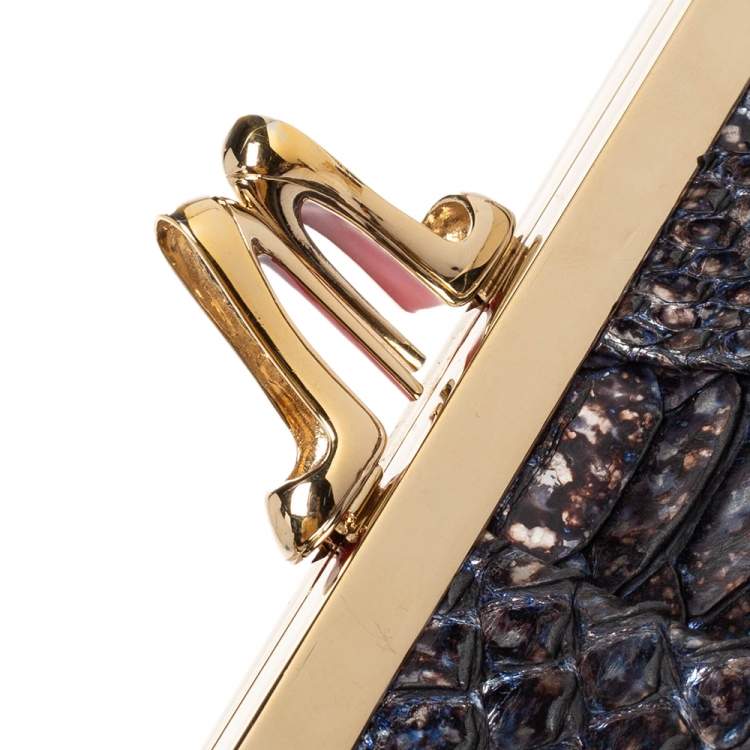 Pre Owned Christian Louboutin Blue Python Loubi Lula Chain Clutch