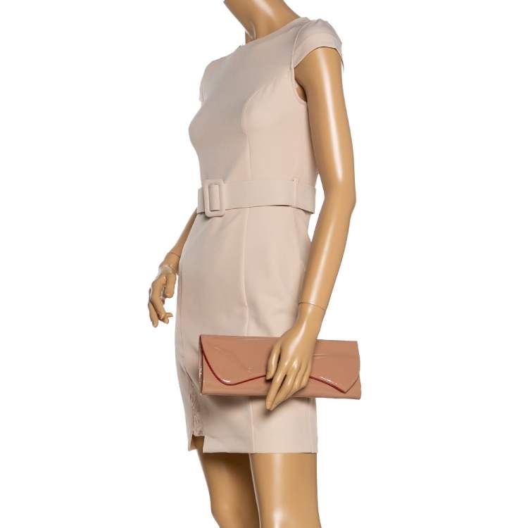 Vero Dodat nude patent leather clutch