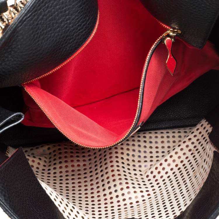 Pre Owned Christian Louboutin Black/Brown Leopard Print Calfhair and Leather Spike Panettone Tote