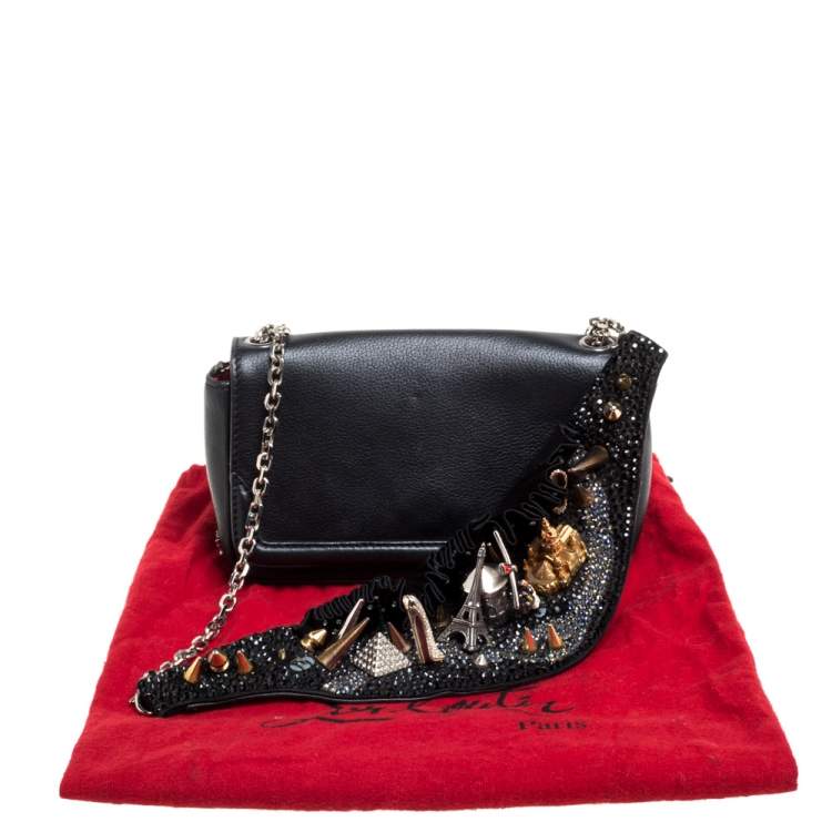 Pre Owned Christian Louboutin Black Leather Artemis Studded Shoulder Bag