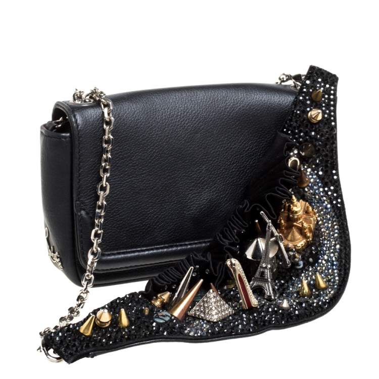 Pre Owned Christian Louboutin Black Leather Artemis Studded Shoulder Bag
