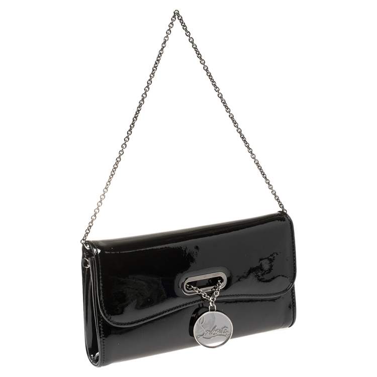 Pre Owned Christian Louboutin Black Patent Leather Riviera Clutch