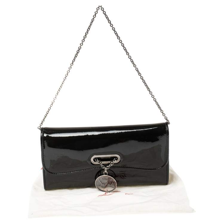 Pre Owned Christian Louboutin Black Patent Leather Riviera Clutch