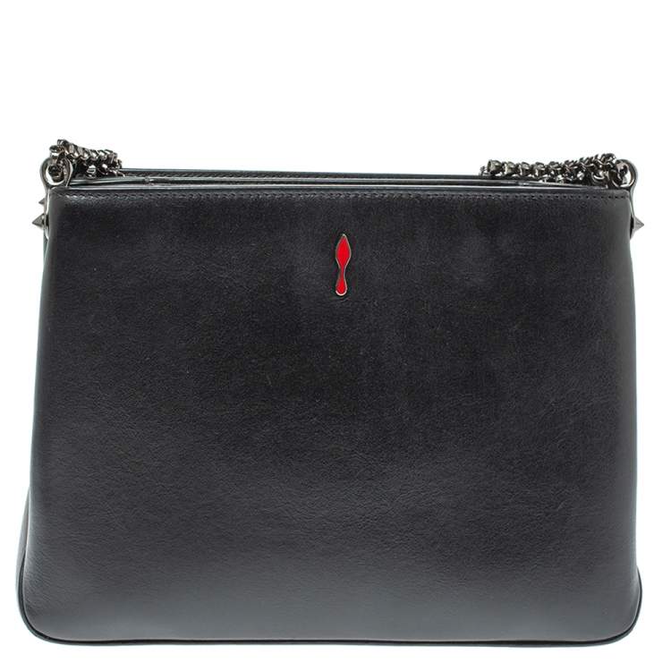 Pre Owned Christian Louboutin Black Leather Large Triloubi Spiked Shoulder Bag