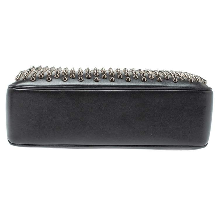 Pre Owned Christian Louboutin Black Leather Large Triloubi Spiked Shoulder Bag