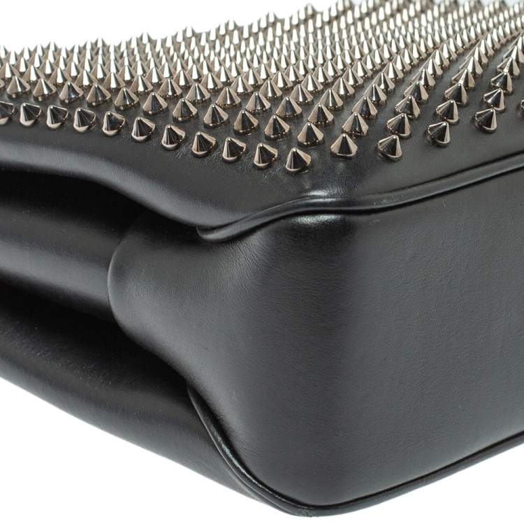 Pre Owned Christian Louboutin Black Leather Large Triloubi Spiked Shoulder Bag