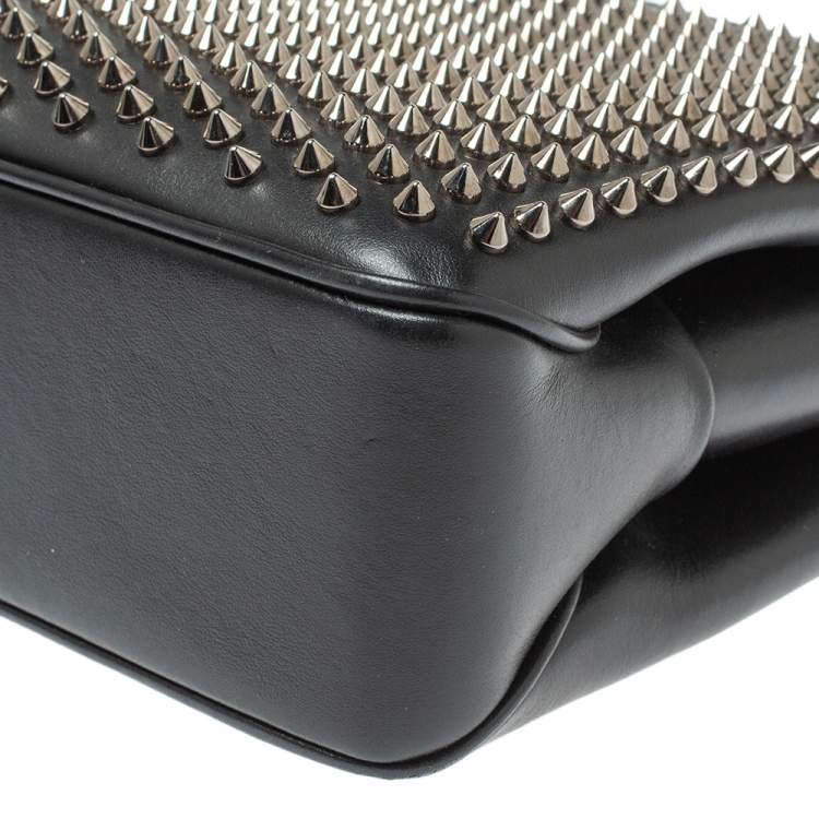 Pre Owned Christian Louboutin Black Leather Large Triloubi Spiked Shoulder Bag