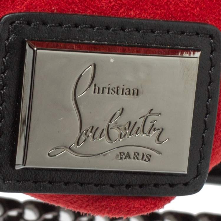 Pre Owned Christian Louboutin Black Leather Large Triloubi Spiked Shoulder Bag