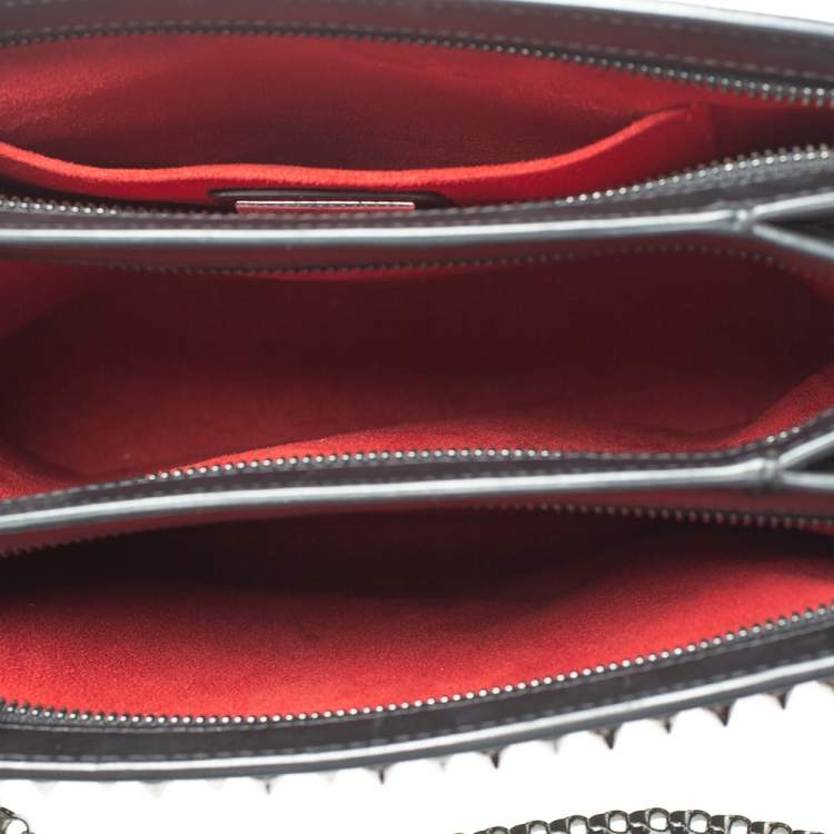 Pre Owned Christian Louboutin Black Leather Large Triloubi Spiked Shoulder Bag