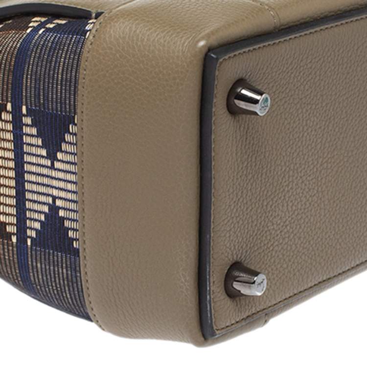 Pre Owned Christian Louboutin Khaki Green Leather and Dune Afridiam Fabric Small Eloise Satchel