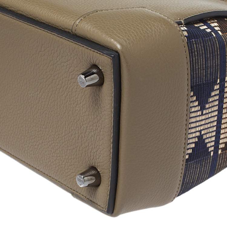 Pre Owned Christian Louboutin Khaki Green Leather and Dune Afridiam Fabric Small Eloise Satchel