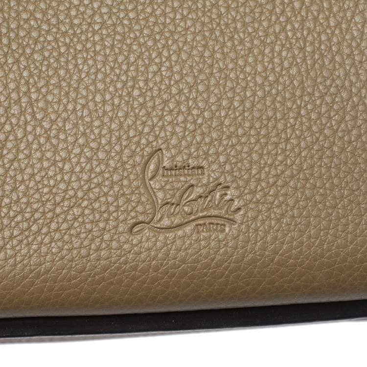 Pre Owned Christian Louboutin Khaki Green Leather and Dune Afridiam Fabric Small Eloise Satchel