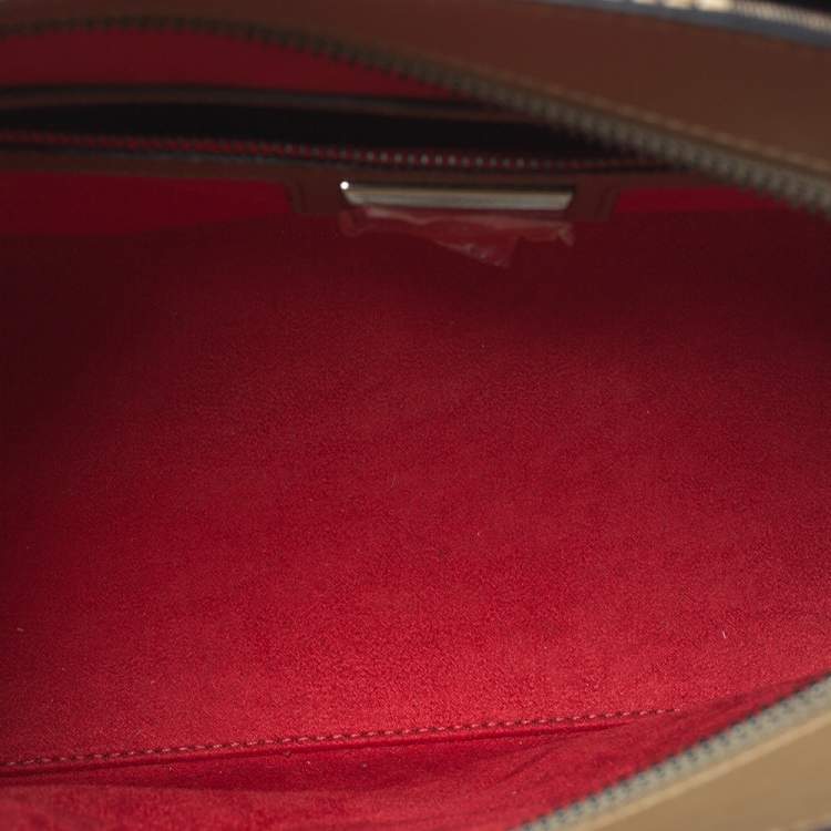 Pre Owned Christian Louboutin Khaki Green Leather and Dune Afridiam Fabric Small Eloise Satchel